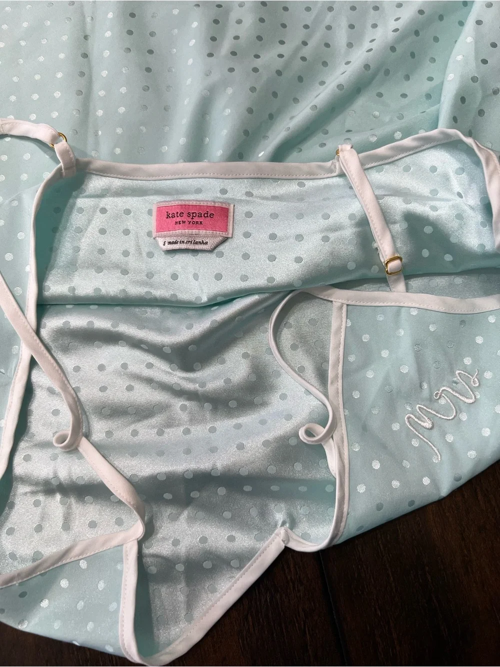 KATE SPADE Women’s Aqua Polka Dot “Mrs.” Pajama Set Cami & Shorts Size Small